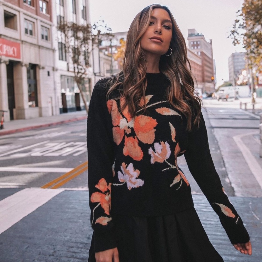 MinkPink Black Floral Sweater